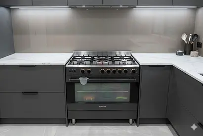 Toshiba 90CM Gas Range, 5 Burner With Fan Oven model  , TBA36LMG5G089KS Black