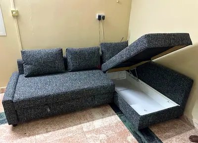 Grey L-Shape Storage Sofa • Elegant and simple look • Strong support structure • Comfortable seating