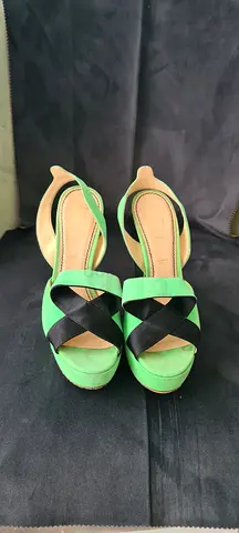 Stylish Green and Black Heeled Sandals