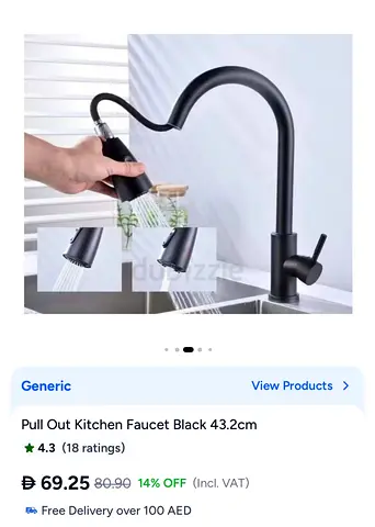 Pull Out Kitchen Faucet Black 43.2cm