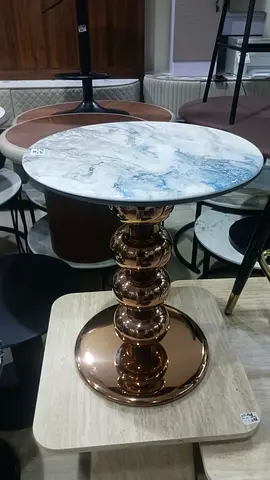 Marble-top side table with rose-gold pedestal — my unit, good condition