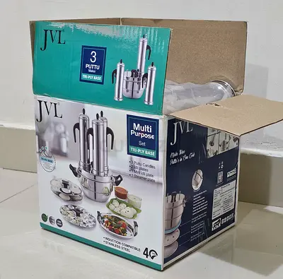 Stainless Steel Puttu Maker with 3 Puttu, 2 Idly, 1 Mini Idly  Dhokla Plates