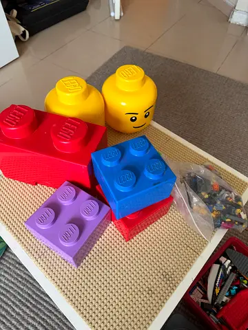 Bag of Assorted LEGO Bricks and Pieces and LEGO boxes and LEGO table