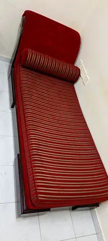 Elegant Red Chaise Diwan cot with Striped Upholstery having 3 seater capacity