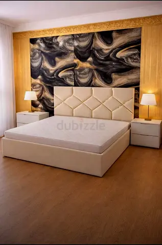 My beige upholstered bed frame with  medicated mattres 180/200 20cm thiknes