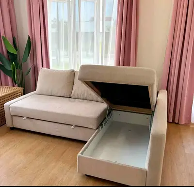 Beige L-shaped Sofa with Storage — Used, Well Maintained
