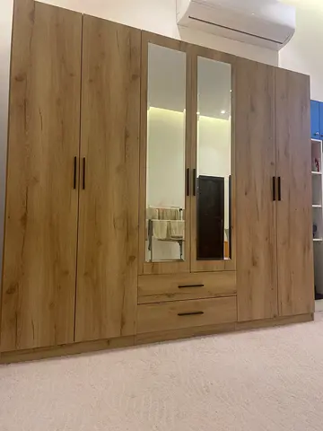 Light oak 6-door wardrobe with mirror and drawers
