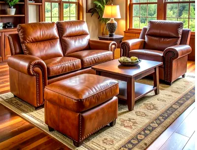Elegant Leather Sofa Set with Ottoman