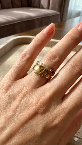 Luxury Gold color Ring with Logo and Gemstone