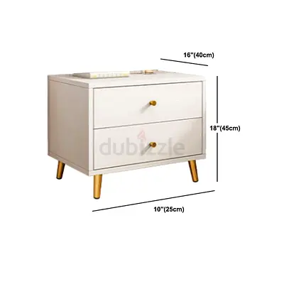 Modern White Bedside Table with 2 Drawers