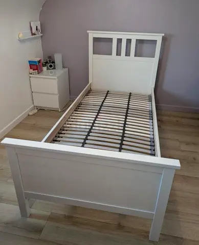 White single wooden bed frame with slatted base (used)