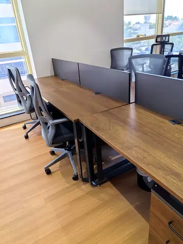 Wood Top Modular Office Workstations with Chairs (Set)