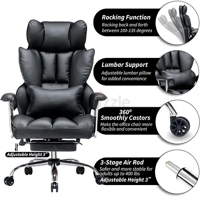 My Black Executive Leather Office Chair — Reclines with Headrest  Footrest