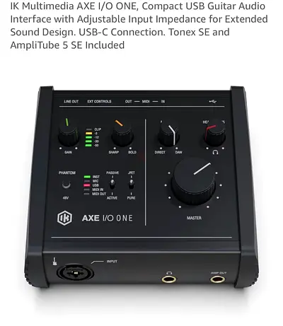 IK Multimedia AXE I/O ONE, Compact USB Guitar Audio Interface with Adjustable Input Impedance for Ex