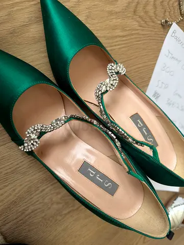 SJP Green satin women high heels