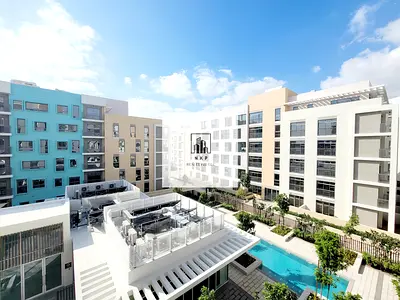 Spacious luxurious huge size studio apartment with open window and swimming pool view