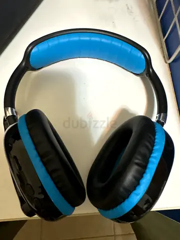 Blue and black Bluetooth headphones with microphone