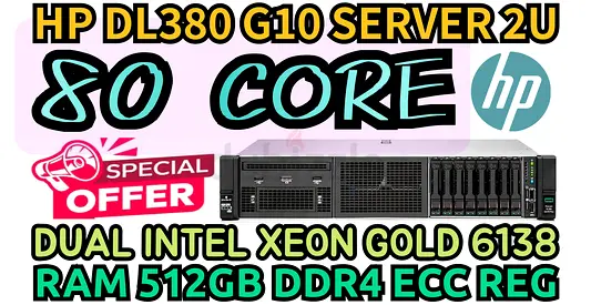 3TB SSD DRIVE HP PROLIANT DL380 G10 SERVER 80 CORE DUAL INTEL XEON GOLD 6138 RAM 512GB DDR4 REG