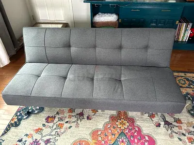 Grey Tufted 3-Seater Sofa Bed (Futon) - Good Condition