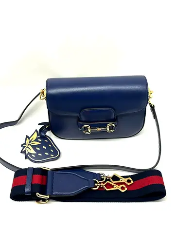 Gucci Azalea Calfskin Web Mini Horsebit 1955 Shoulder Bag Navy