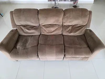 Brown Recliner 3-Seater Plush Fabric Sofa