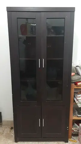 Dark Wood Cabinet with Glass Doors