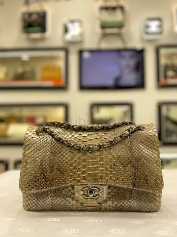 Chanel Champagne Python Jumbo Classic Double Flap Bag (Authentic/PreOwned)
