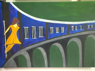 Abstract Painting of a Woman on train