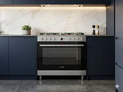 Bosch Series 2, 5 burner full gass with fan 90X60 cm Free Standing Gas cooking range  , HGV1D0V50M