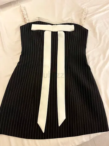 Elegant Pinstripe Dress with Bow Details