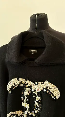 Chanel Black Cashmere Logo Knitwear Sweater - Size 40