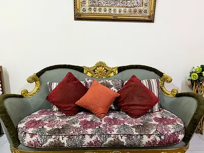Elegant Vintage Sofa with Decorative Cushions