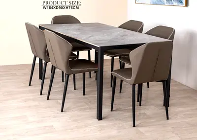 Brand New dining table 6-seater modern dining table set with stone-effect top and upholstered chairs