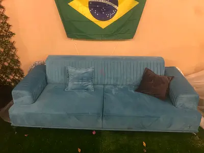 My blue velvet 3-seater sofa — good condition