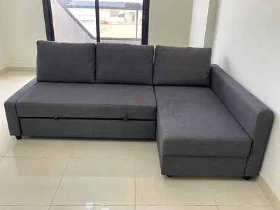 Grey L-shaped Sofa Bed with Storage - Used, Good Condition