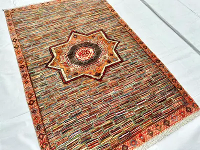 100 x 150 cm - Handmade Mamluk Wool Afghan Carpet