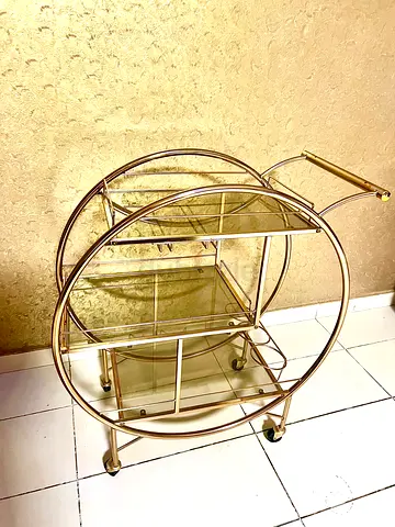 Round bar trolley cart with glass shelves