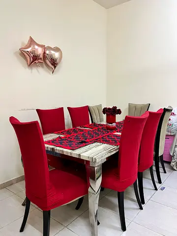 Marble Dining Table with beige Chairs
