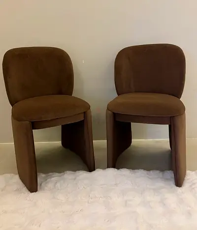 Pair of Brown Upholstered Dining Chairs - Good Condition