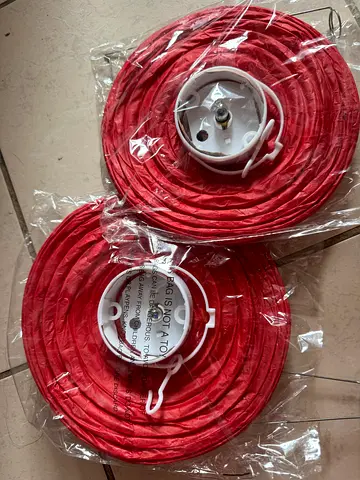 Two red paper lantern light shades – new, ready to hang