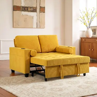 Yellow corduroy convertible sofa bed
