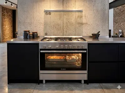 Bosch 90x60cm 5-Burner Free Standing FULL Gas COOKING RANGE MODEL (HSG736357M) - Stainless Steel