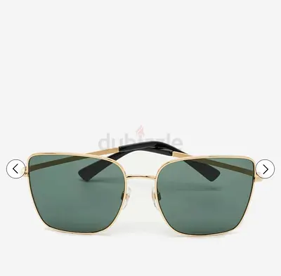 Gold square-frame sunglasses with green lenses