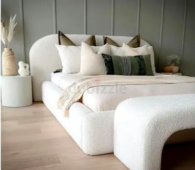 King Size 180x200 Bed in Boucle Fabric - UAE Sharjah Manufactured