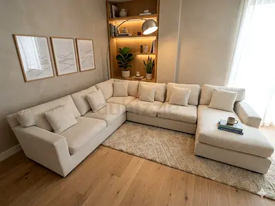 Crate and barrel beige color Ushape sofa