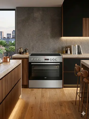 Beko 90 X 60Cm 5 Zones electric Ceramic Cooking range oven fan Color Model GM17300GXNS