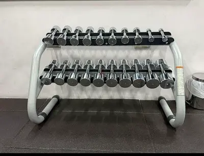 Chrome dumbbell set with 2-tier rack - multiple pairs