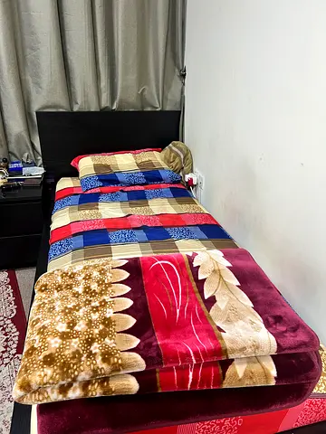 Single Bed with mattress and side table