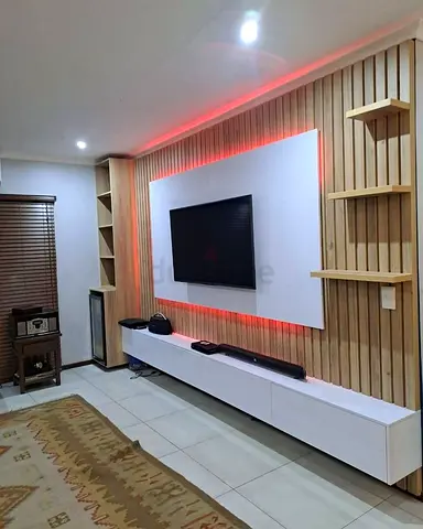 Sleek Slat-Wall Media Center with Backlighting