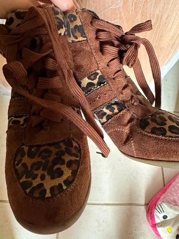 NEWLOOK Brown suede wedge sneakers with leopard print – womens EU 36